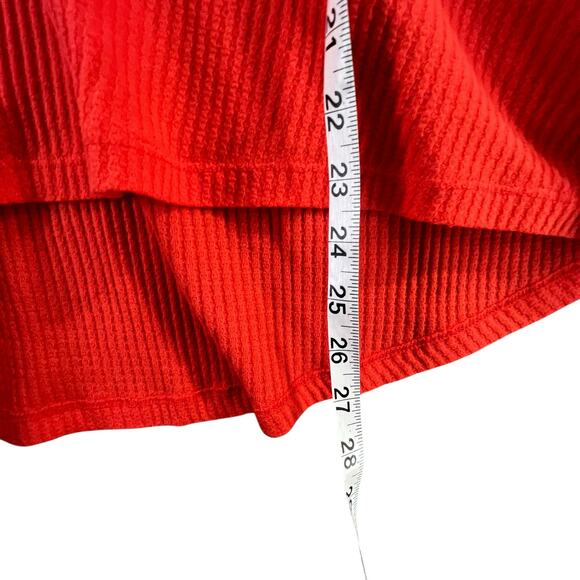 Free People Parisian Nights Top XS Red Orange Ribbed Eyelet Bell Sleeve Bohemian - Picture 9 of 14